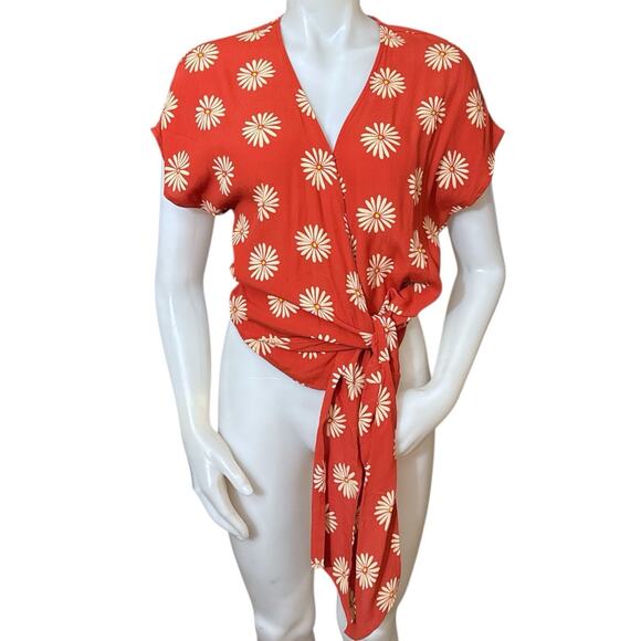 Madewell Womens Medium Sash Tie Wrap Top in Daisy Daydream Shirt Blouse NWT - Picture 1 of 9